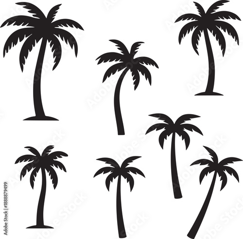  set of palm trees, palm, tree, tropical, vector, silhouette, beach, nature, leaf, illustration, summer, coconut, palm tree, island, plant, design, travel, pattern, sea, sun, palms, branch, palmtree