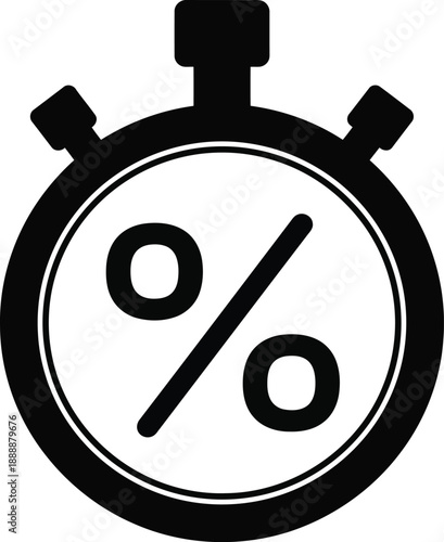 Black Stopwatch Icon with Percentage Symbol for Time Management and Efficiency