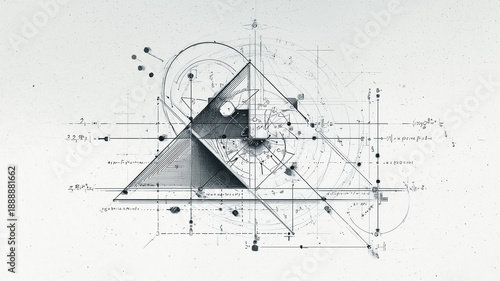 Geometric diagram outline with mathematical illustrations and simple line art, white background.