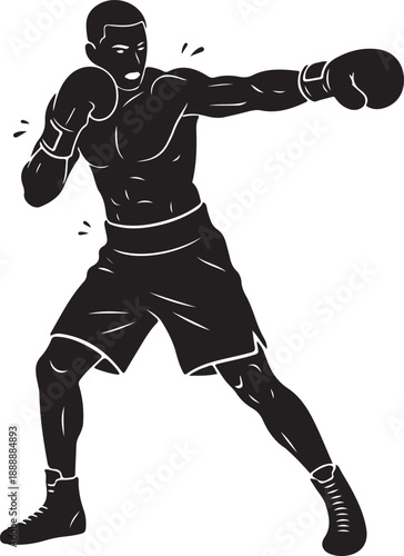 Male Boxer Throwing Punch - Black Silhouette Sports Illustration