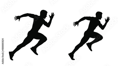 Two runners in dynamic motion depicted as a striking silhouette