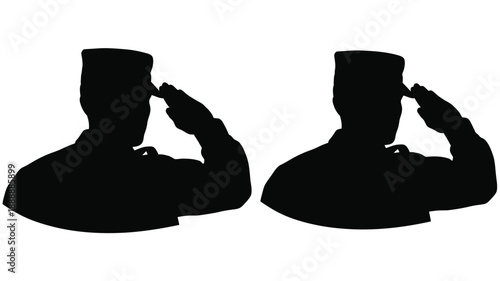 Two soldiers saluting with respect a striking black silhouette