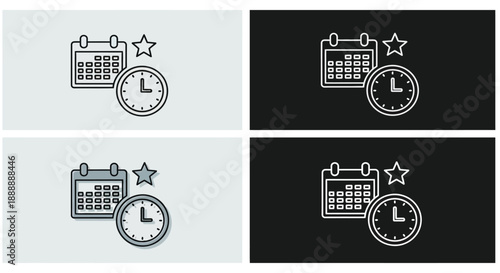 A visual depiction of time management with calendar and clock icons in varying color schemes