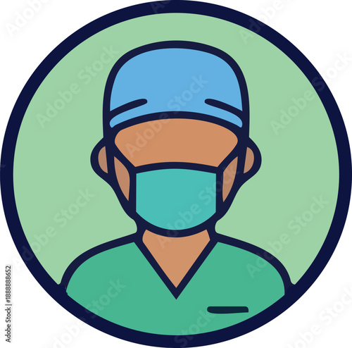 Medical Professional Illustration with Surgical Cap and Face Mask