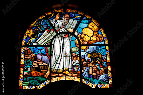 Moses Holding the Ten Commandments Stained Glass Art