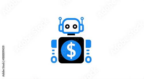 Artificial Intelligence Robot with Dollar Sign for Financial Technology and Online Trading Concept