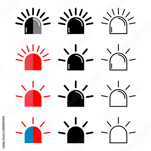 Set of Siren fire alarm sign, signal danger symbol, ambulance alert vector illustration .