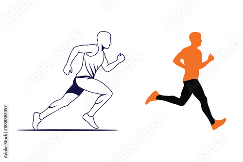 Fitness and Sport Silhouette Collection, Three Orange Poses of People Running and Sprinting