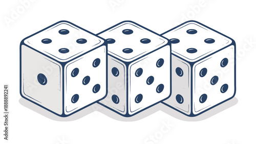Three white dice with black dots on a clean background