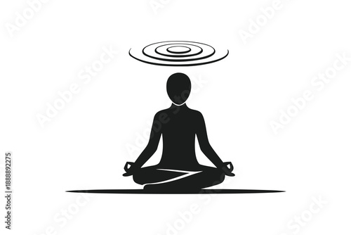 Minimalist Yoga Silhouette Icon, Mindfulness and Zen Wellness with Frequency Waves
