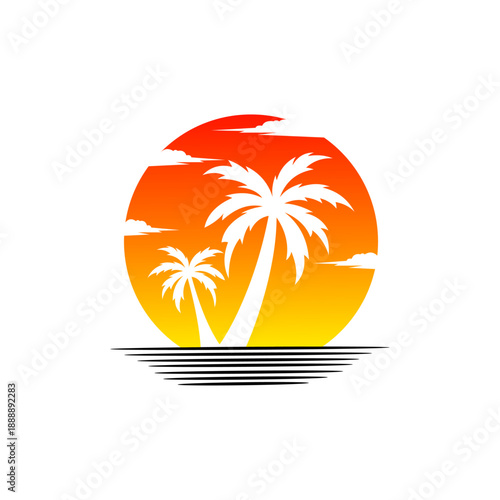 Sun beach logo design, vector illustration