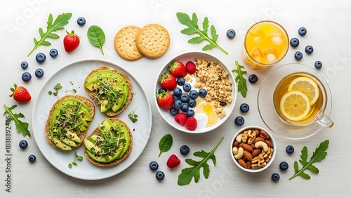 Wallpaper Mural Overhead shot of a healthy breakfast spread, featuring avocado toast, fruit, and yogurt Torontodigital.ca