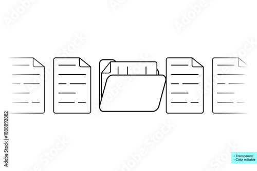 Document and Folder Line Icon Illustration – File Management and Office Organization Concept