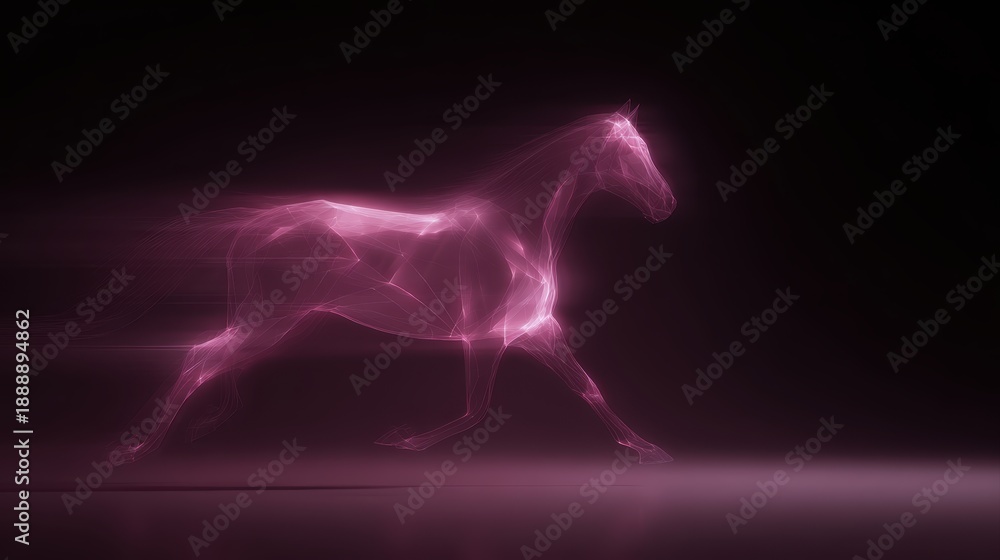 Fototapeta premium Digital light horse concept, glowing lines forming a horse, futuristic Zodiac Year design