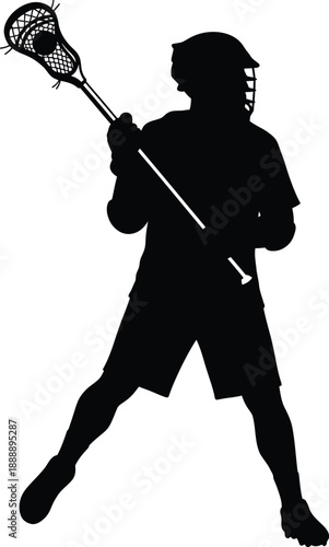 Lacrosse Player Silhouette Shooting with Stick, Black Sports Action Figure