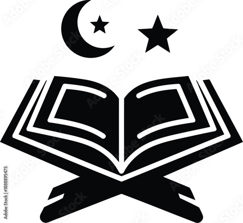 Islamic Holy Book Symbol With Moon and Stars, Traditional Religious Emblem for Educational Use