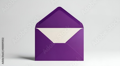 Purple Envelope Opened with White Interior on White Background
