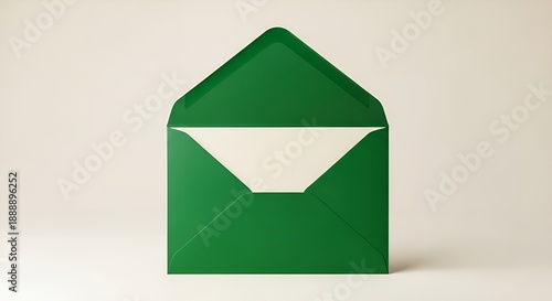 Green Envelope with Open Flap on White Background