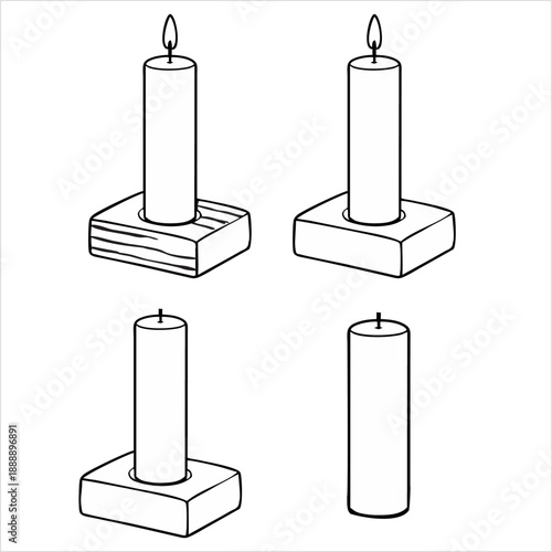 Wallpaper Mural Pillar Candle icon set. Pillar Candle icon collection. Pillar Candle with Holder Black and White Vector Set, Minimal Line Art Candle Illustration Torontodigital.ca