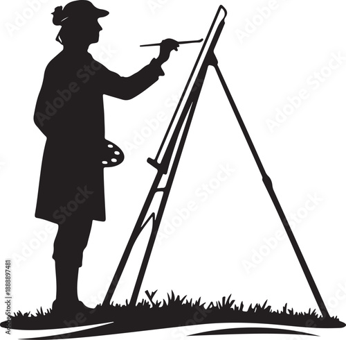 Classic Painter Silhouette with Easel and Palette Vector Illustration