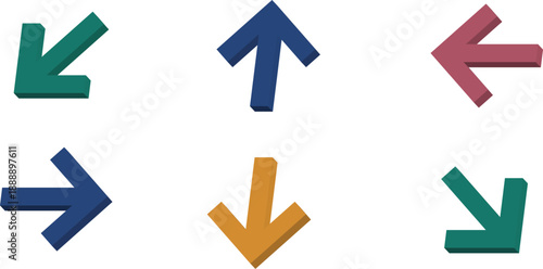 3D Direction Arrow Icon Set (Up, Down, Left, Right, Navigation) – Vector Icons, Transparent Background