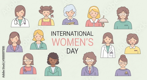 International women's day celebration with diverse group of women from various professions