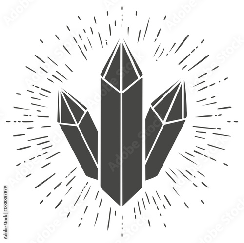 Dark Crystal Cluster with Sunburst Rays Graphic Design