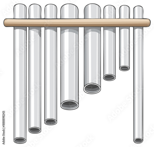 Wind Chime Musical Instrument with Silver Tubes and Wooden Bar