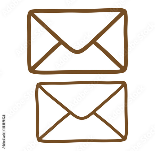Two brown outline envelopes stacked on white background