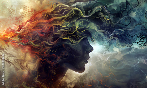 Wallpaper Mural Abstract representation of the human mind dealing with mental health issues, such as depression or anxiety. The intricate balance between challenges and resilience in mental health.  Torontodigital.ca