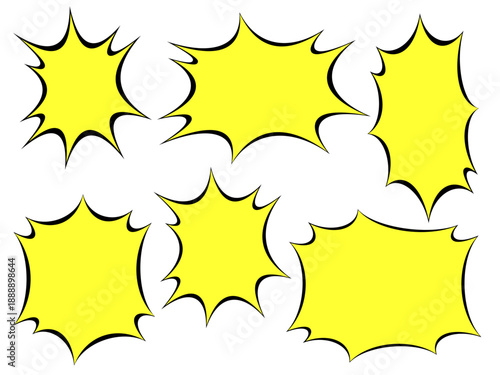 爆発吹き出しセット（黒線黄色塗り）