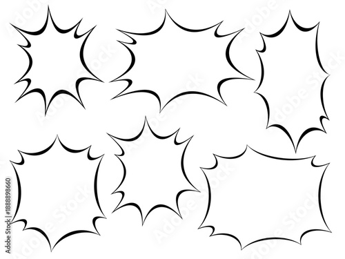 爆発吹き出しセット2（黒線白塗り）