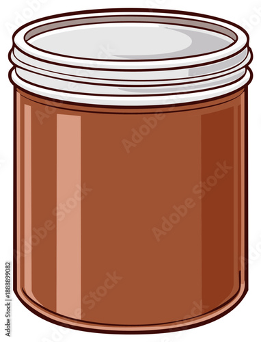 Illustrated jar with a lid, filled with a brownish liquid, isolated object.
