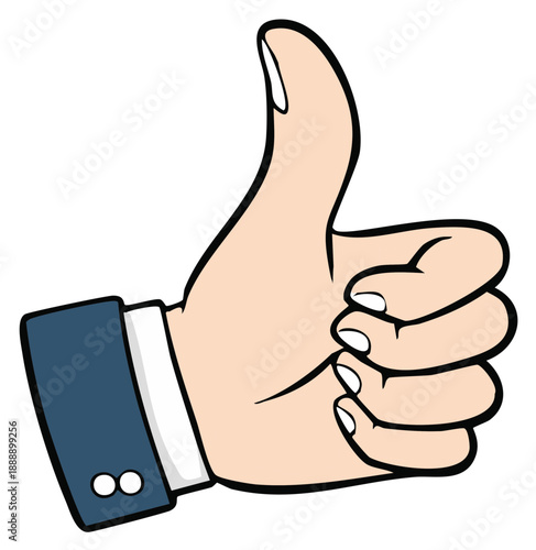 Vector graphic of a hand with thumb up wearing suit jacket expressing approval agreement consent positivity
