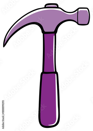 Simple drawing of a purple claw hammer with a curved claw for pulling nails