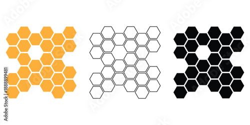 Honeycombs icon. Natural honeycomb icons collection. Beeswax hive icons. vector isolated on white background.