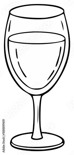 Stylized line art illustration of a wine glass filled with liquid