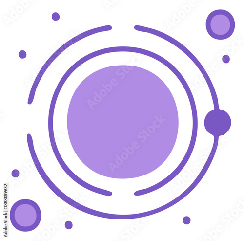 Illustration of a circular design of orbiting bodies in purple with minimalist aesthetic