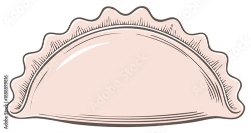 Hand-drawn illustration of a single crescent-shaped dumpling with ruffled edges