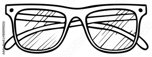 Retro style glasses with thick black frames and tinted lens illustration for eye protection fashion and optical line drawing