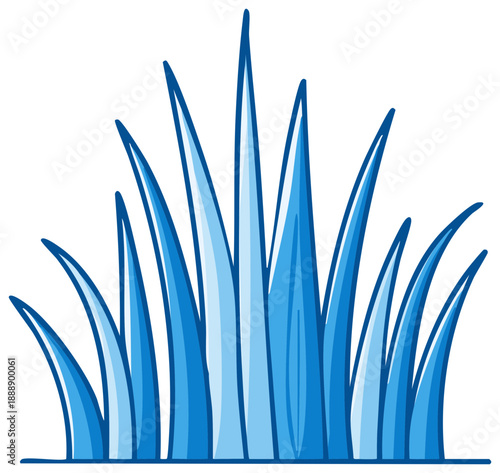 Blue Cartoon Grass Clump Graphic Isolated on White Background