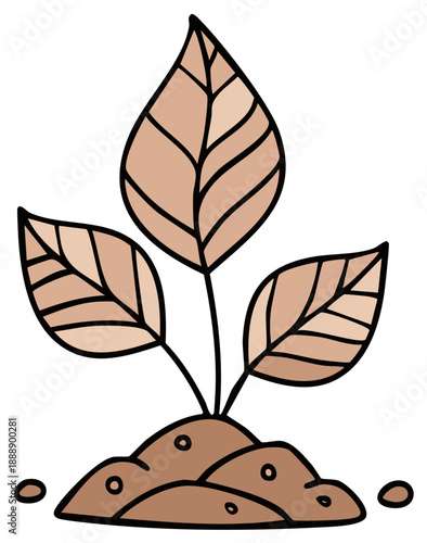 Young Sapling Growing from Soil with Three Leaves in a Simple Line Art Style
