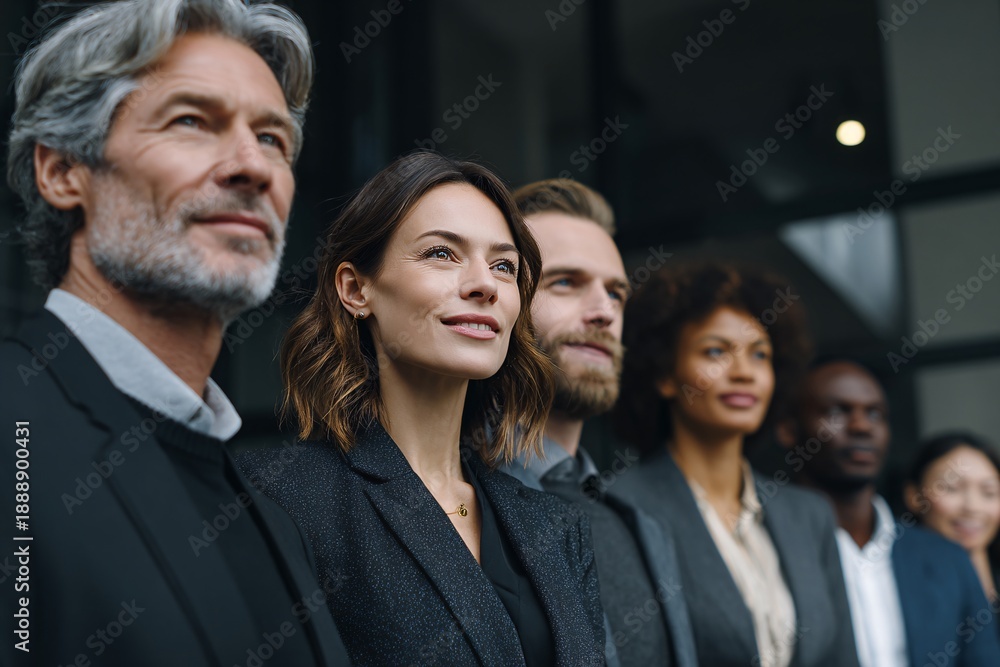 Fototapeta premium Diverse business team standing together in professional attire outdoors