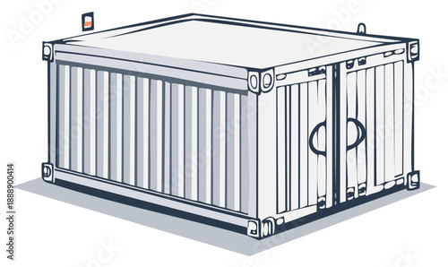 Simple Cartoon Illustration of a Standard Shipping Container with Doors and Handle