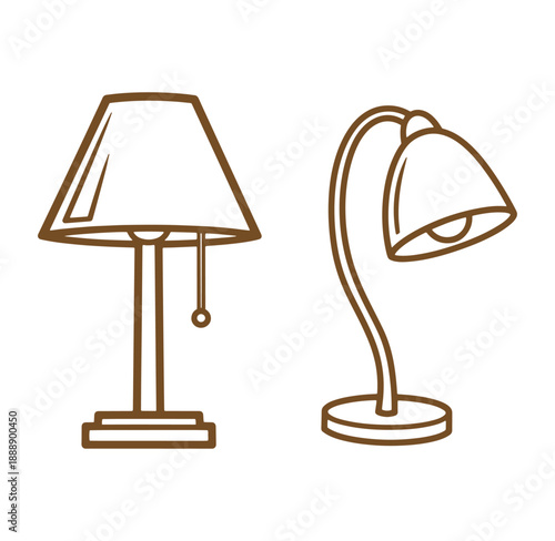 Two desk lamps in line art style table lamp lighting
