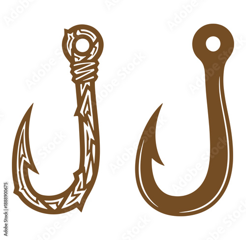 Two Fishing Hooks One Ornate One Simple fish hook angling