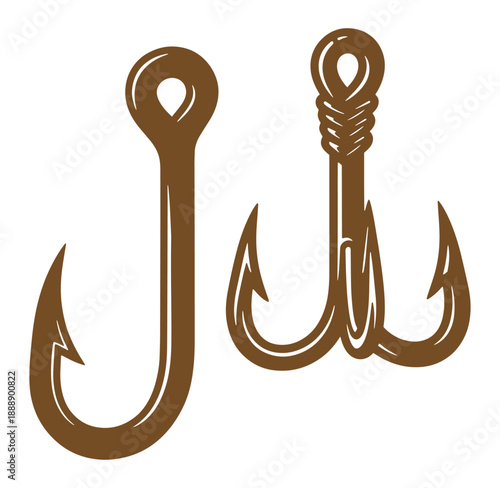 Two Fishing Hooks One Single One Treble fish hook angling