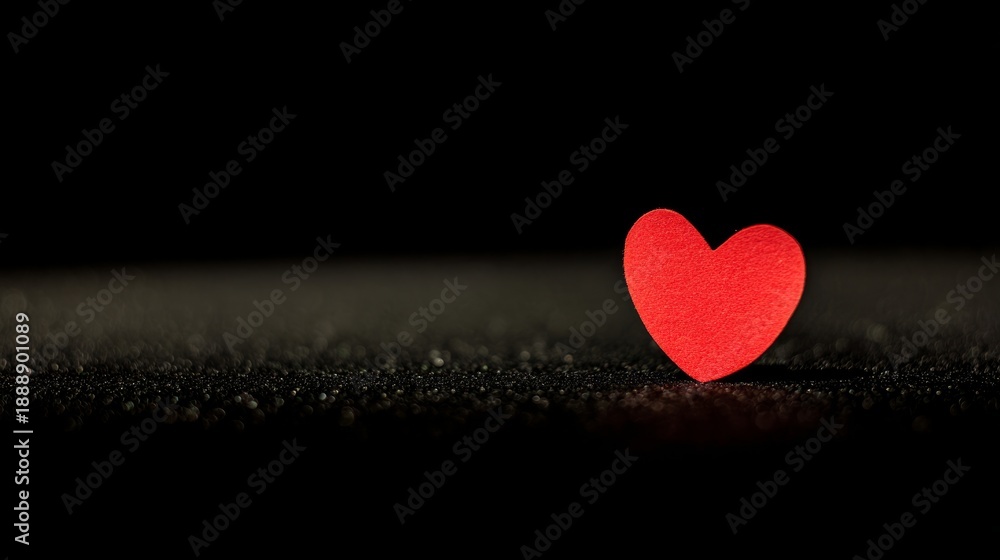 Fototapeta premium devotion. Minimalist red heart on a textured black surface, symbolizing love and gratitude. wellbeing guides, coaching materials, designed for mental health education and mindfulness programs. 