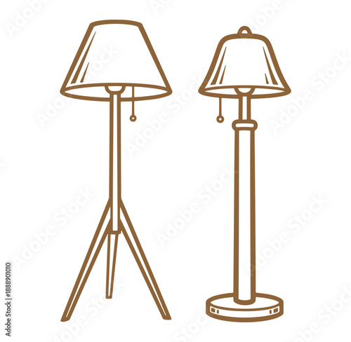 Two floor lamps with tripod and simple stands lighting