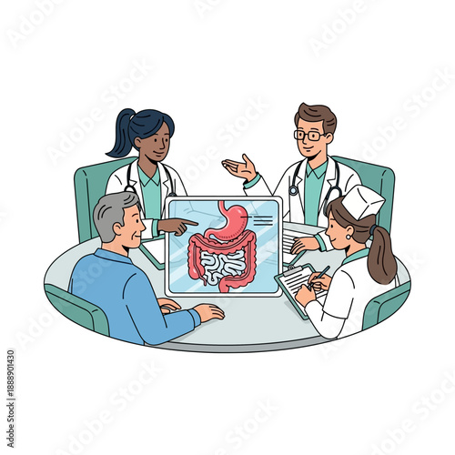 Medical Team Discussing Digestive System Anatomy with Patient
